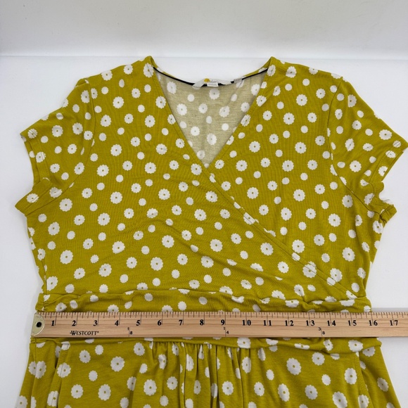 Boden Dress Women 14 Chartreuse Midi Wrap Front Floral Short Cap Sleeves Pockets - Picture 11 of 13
